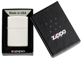 Зажигалка ZIPPO Classic с покрытием Glow In The Dark, латунь/сталь, белая, матовая, 38x13x57 мм