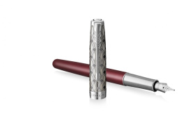 Перьевая ручка и чехол из кожи Parker Sonnet Premium Refresh RED CT, перо 18K, толщина F, цвет чернил black, в подарочной упаковке