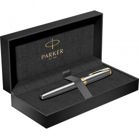 Перьевая ручка Parker Sonnet Grey Core GT, перо: F, чернила: black (2 картриджа) в подарочной коробке