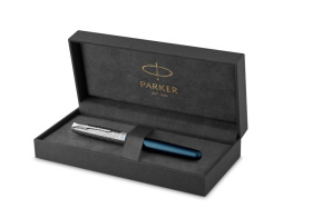 Перьевая ручка и чехол из кожи Parker Sonnet Premium Refresh BLUE CT, перо 18K, толщина F, цвет чернил black, подарочной упаковке