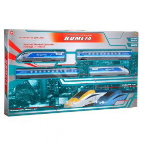 Железная дорога Abtoys КОМЕТА Железнодорожный экспресс 214см (голубой поезд), со световыми и звуковыми эффектами