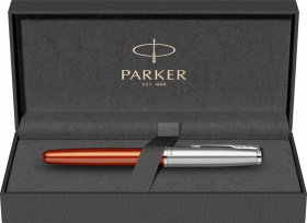 Ручка-роллер Parker Sonnet Essentials Orange SB Steel CT, цвет чернил black,перо: F, в подарочной упаковке.
