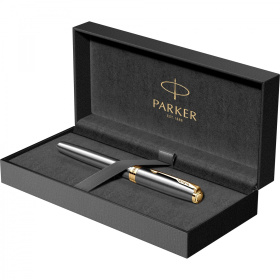 Перьевая ручка Parker Sonnet Grey Core GT, перо: F, чернила: black (2 картриджа) в подарочной коробке