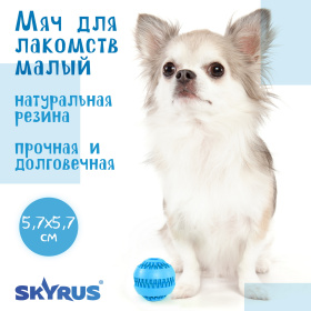 SkyRus Игрушка для собак резиновая "Мяч для лакомств малый", голубая, 5.7см