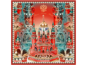 Платок Кремль - Москва - Фаберже (красный, разноцветный)