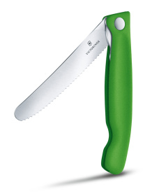 Нож для овощей VICTORINOX SwissClassic, складной, лезвие 11 см с волнистой заточкой, зелёный