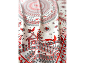 Платок Мезенская роспись (красный, белый, разноцветный)
